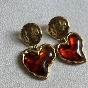 Gold and Brown Heart Earrings